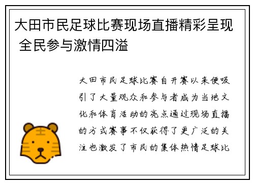 大田市民足球比赛现场直播精彩呈现 全民参与激情四溢